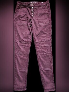 American Eagle Maroon Hi Rise Button Fly Super Stretch Sateen Jeggings Size 12 L